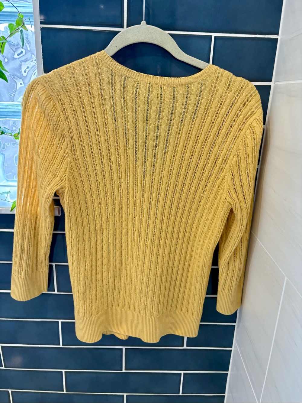 JEANNE PIERRE Yellow Ribbed Cable Button-Front Cardigan - Picture 4 of 4